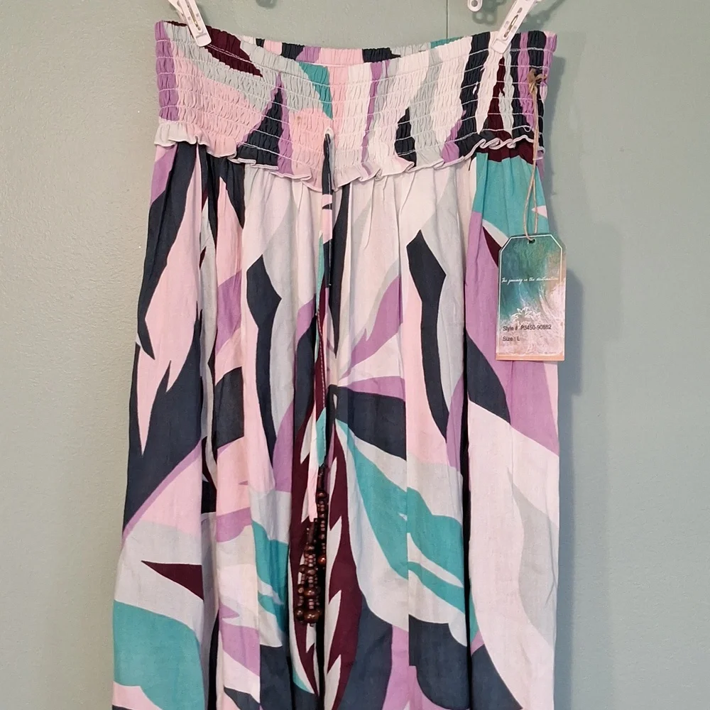 Nwt Free Destinations Purple And Blue Flowy Summer Beach Pant Size Large - Picture 2 of 8
